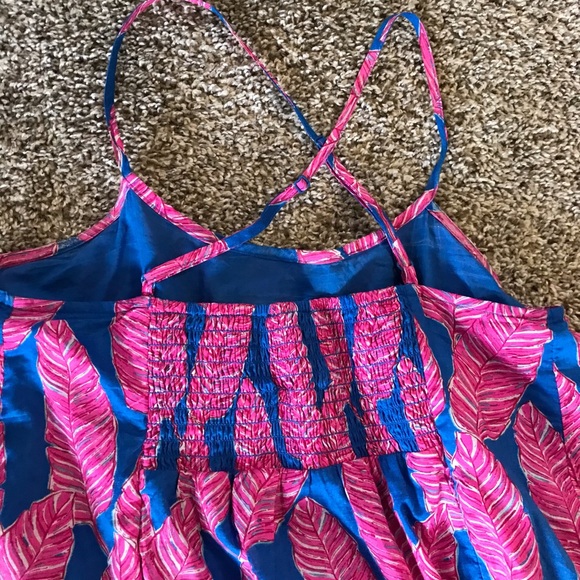 Vineyard Vines Long Maxi Spaghetti Strap Dress Pink Blue Feather Print 0 S - Picture 5 of 13